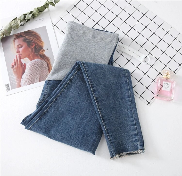 Calça jeans maternidade de 9/10 comprimento, jeans elástico, lavado, moda verão, roupa lápis para mulheres grávidas, calças para gravidez: 0252 BLUE / M