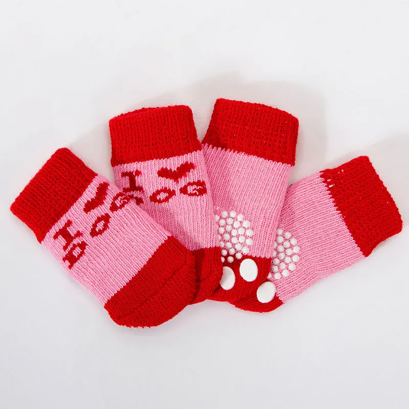 4 Stuks Leuke Hond Sokken Met Print Antislip Katten Puppy Schoenen Poot Protector Producten Voor Kleine Rassen Spitz York honden Chihuahua: 4XL / Paars
