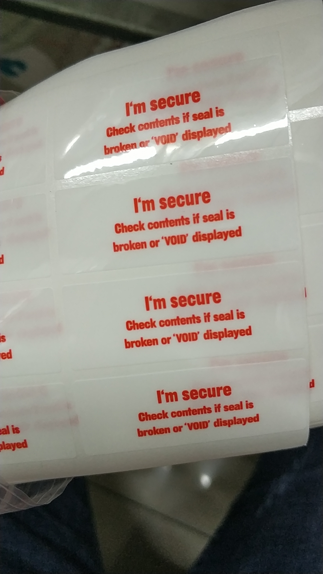 100pcs/lot Open Seal Stickers Box Seals Film Sticker I'm secure Check contents if seal is broken or VOID displayed