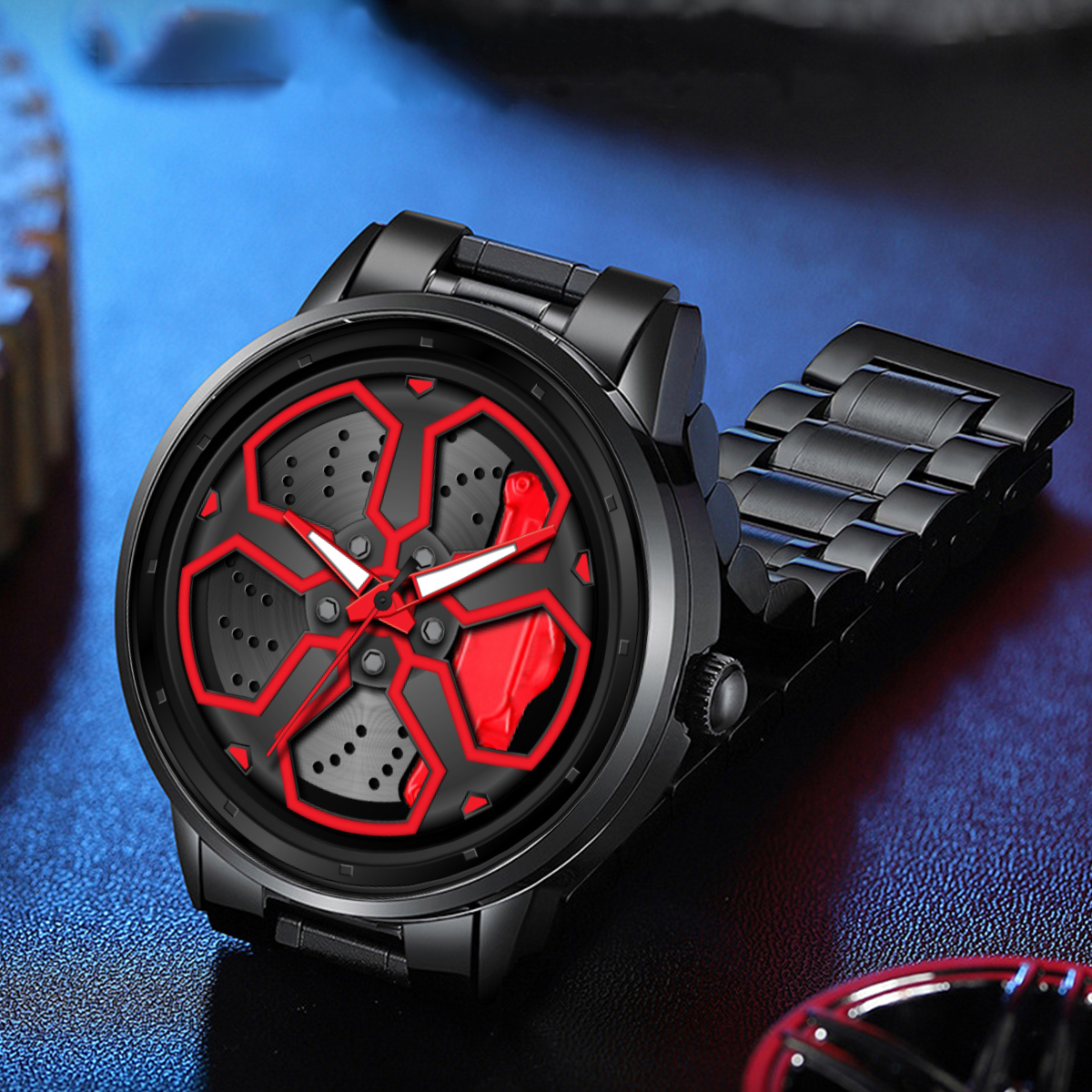 Orologio MASTOP A Tema Auto - Design Cerchione, Quarzo, Cinturino In Acciaio, Impermeabile 3 ATM, Regalo Per Uomo - 3
