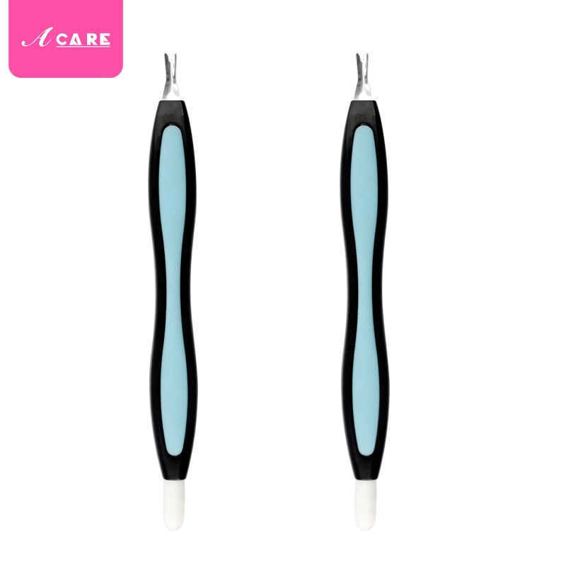 2 pçs empurrador de cutícula rosa macio manicure vara de borracha pressão caneta haste dead skin fork peeling faca trimmer removedor de unhas: blue and black x2
