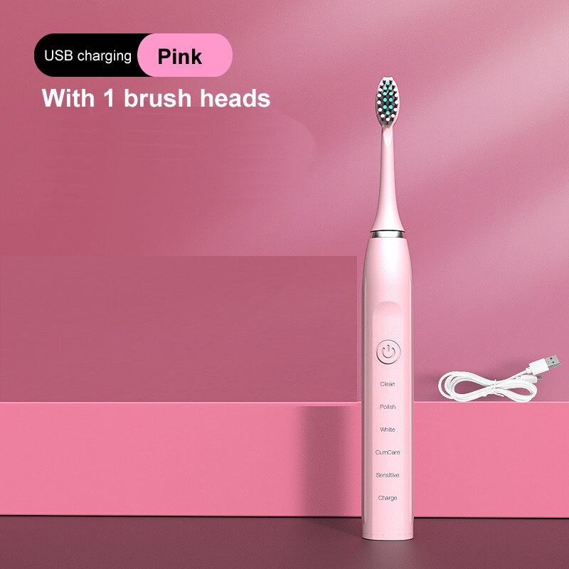 gollinio Sonic Electric Toothbrush Adult Timer Brush 5 Mode USB Charger Rechargeable Tooth Brushes Replacement Heads Set GL12A: GL12Pink1H