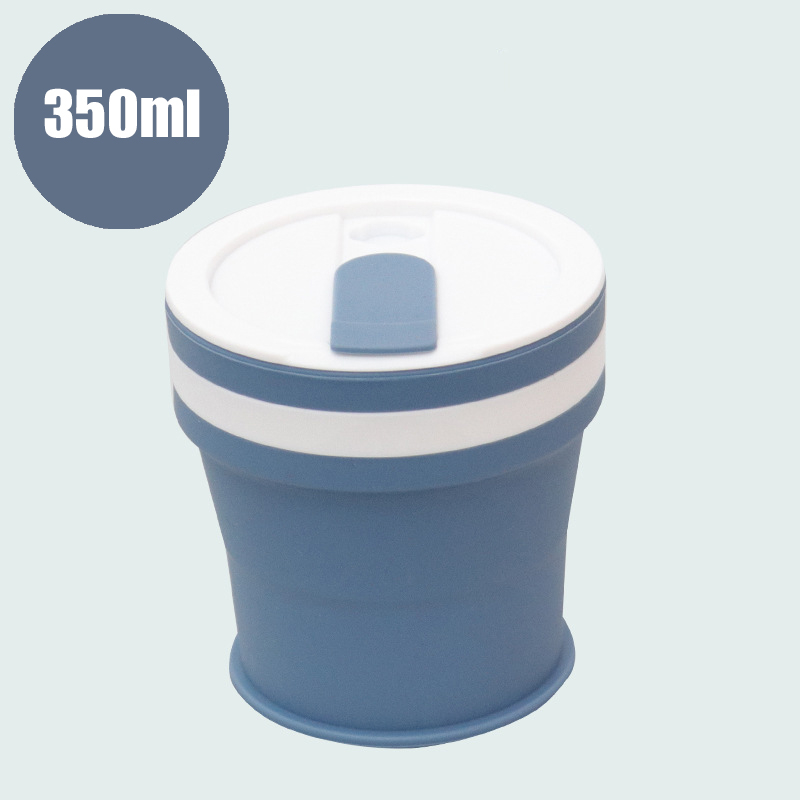 Opvouwbare Siliconen Cup Mokken Draagbare Siliconen Telescopische Drinken Inklapbare Silica Koffie Cup Met Deksels Reizen 350ml en 550ml: 350ml Blue