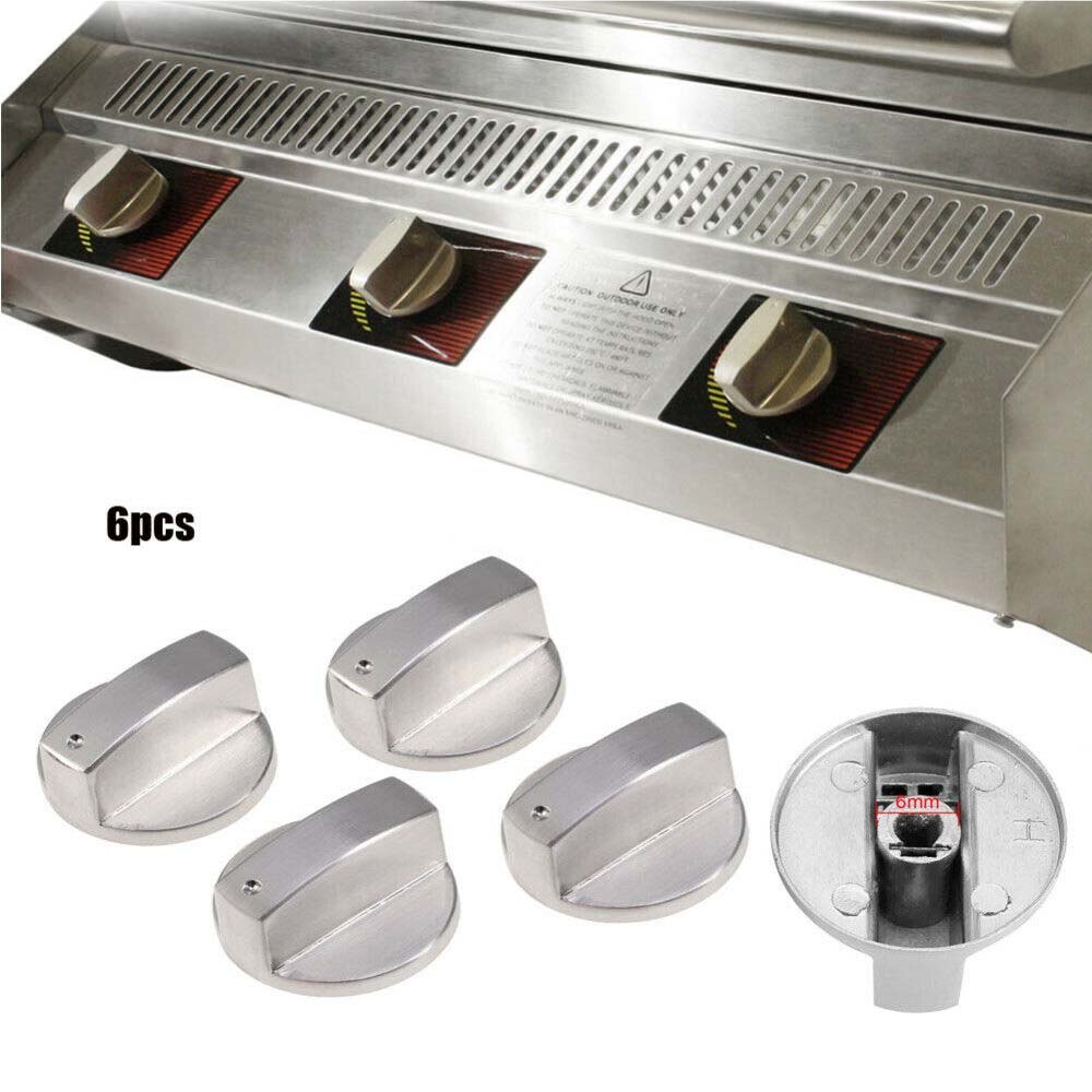 Kitchen Universal Metal Gas Stove Knobs Cooker Oven Hob Switch Control Metal Silver Gas Stove Cooker Knobs Adaptors Switch 6Pcs