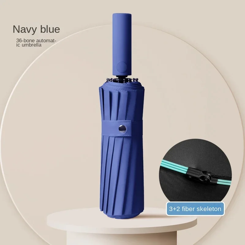 Guarda-chuva reforçado automático para homens, guarda-chuva de uso duplo, resistente a raios UV, proteção solar, chuva e sol, 60 ossos: Azul