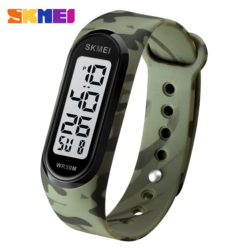 Luxe led-licht digitale horloges merk skmei heren dameshorloge 50m waterdichte datumweergave sport polshorloge reloj hombre klok: Groen wit