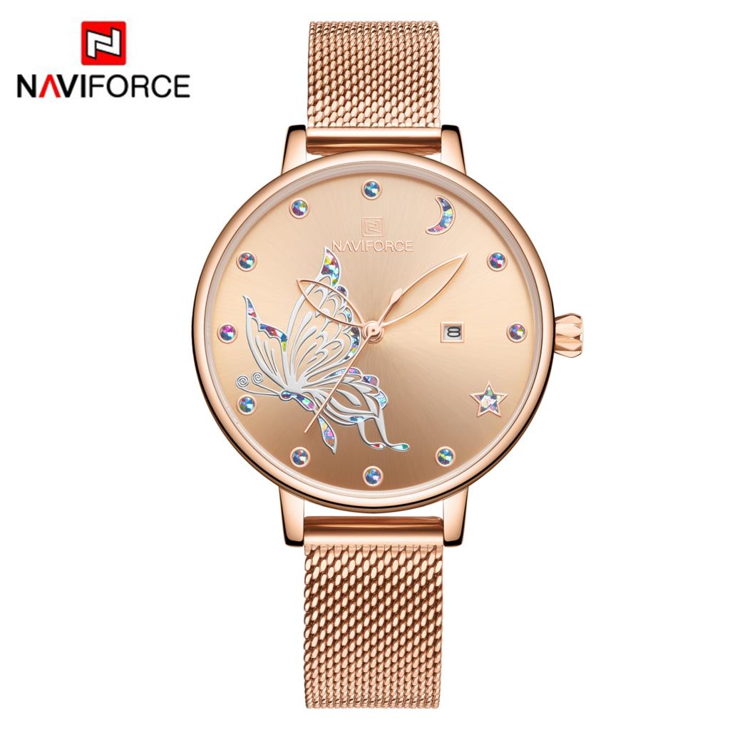 NAVIFORCE Luxe Horloge Vrouwen Mode Jurk Quartz Dames Mesh Rvs 3ATM Waterdicht Casual Horloges voor Meisje
