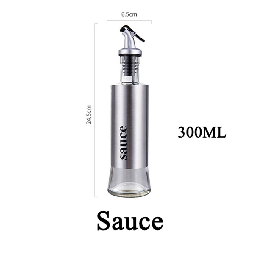 Useful 300ML Olive Oil Dispenser Bottle with Funnel Stainless Steel Oil Pourer Dispensing Bottles Oil Vinegar Sauce Bottle: Sauce