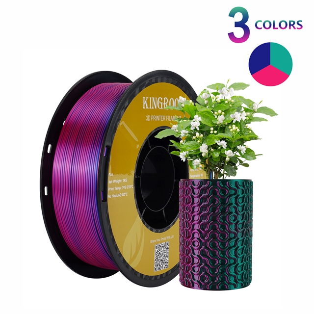 KINGROON-filamento de seda PLA de coextrusión tricolor, carrete de 1,75mm, 1KG (2,2 libras), plástico PLA de Triple color para impresora 3D y bolígrafo 3D