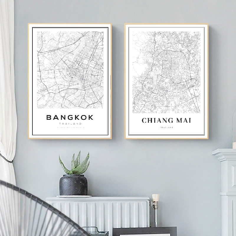 Bangkok Map Posters En Prints, thailand Reizen Stad Kaart Canvas Schilderij Moderne Chiang Mai Kaart Foto Thuis Wall Art Decor