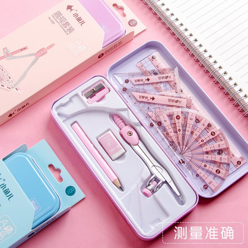 8pcs/set Compasses Ruler Stationery Set Math Geometry Protractor Drawing Tools Students School Supplies Math Ruler Students