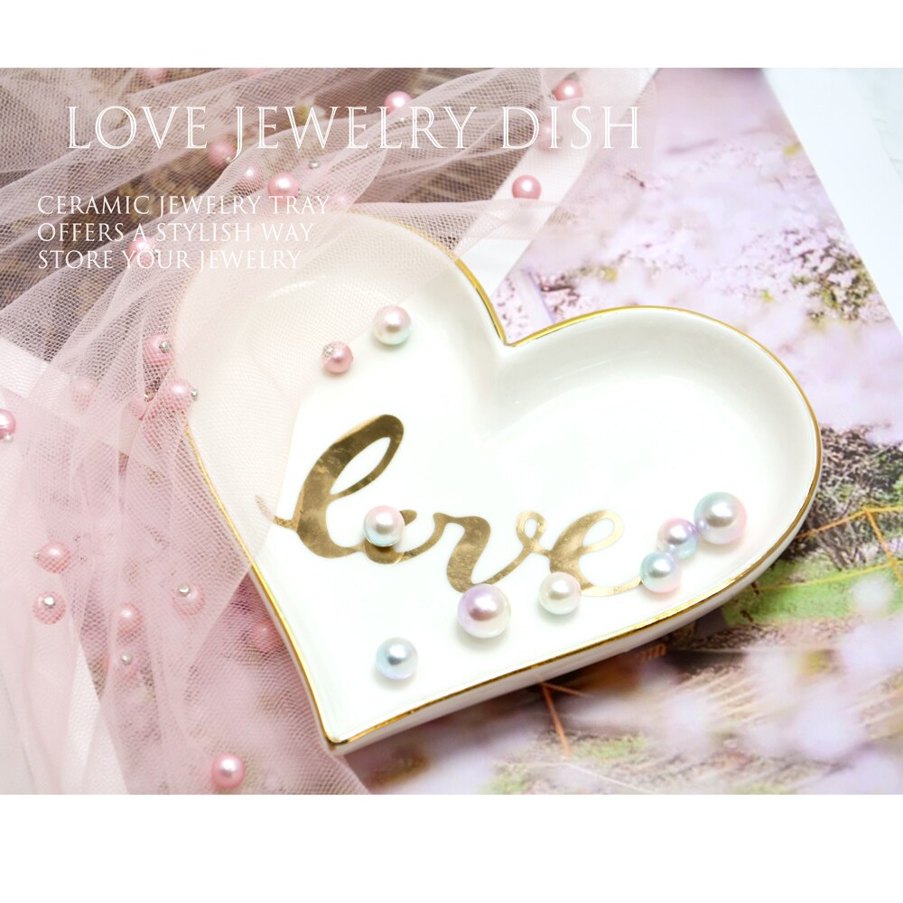 Ceramics love Storage Tray Love Jewelry Dish Gilded Letter Small Dish Necklace Storage Plate Tray Christmas