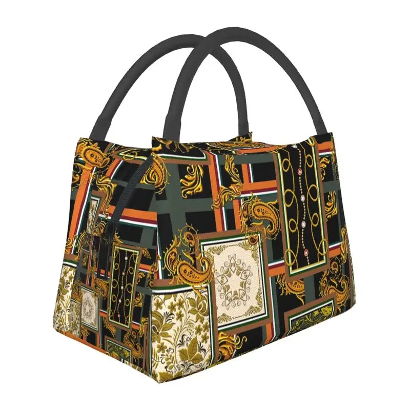 Queen Of Absolutely Everything Gold Baroque Insulated Lunch Bags for School Office Leakproof Cooler Thermal Bento Box Women: black