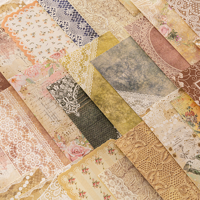 Papel decorativo de encaje Vintage de 30 piezas, material para álbum de recortes, papel de fondo hecho a mano, suministros de artesanía Retro
