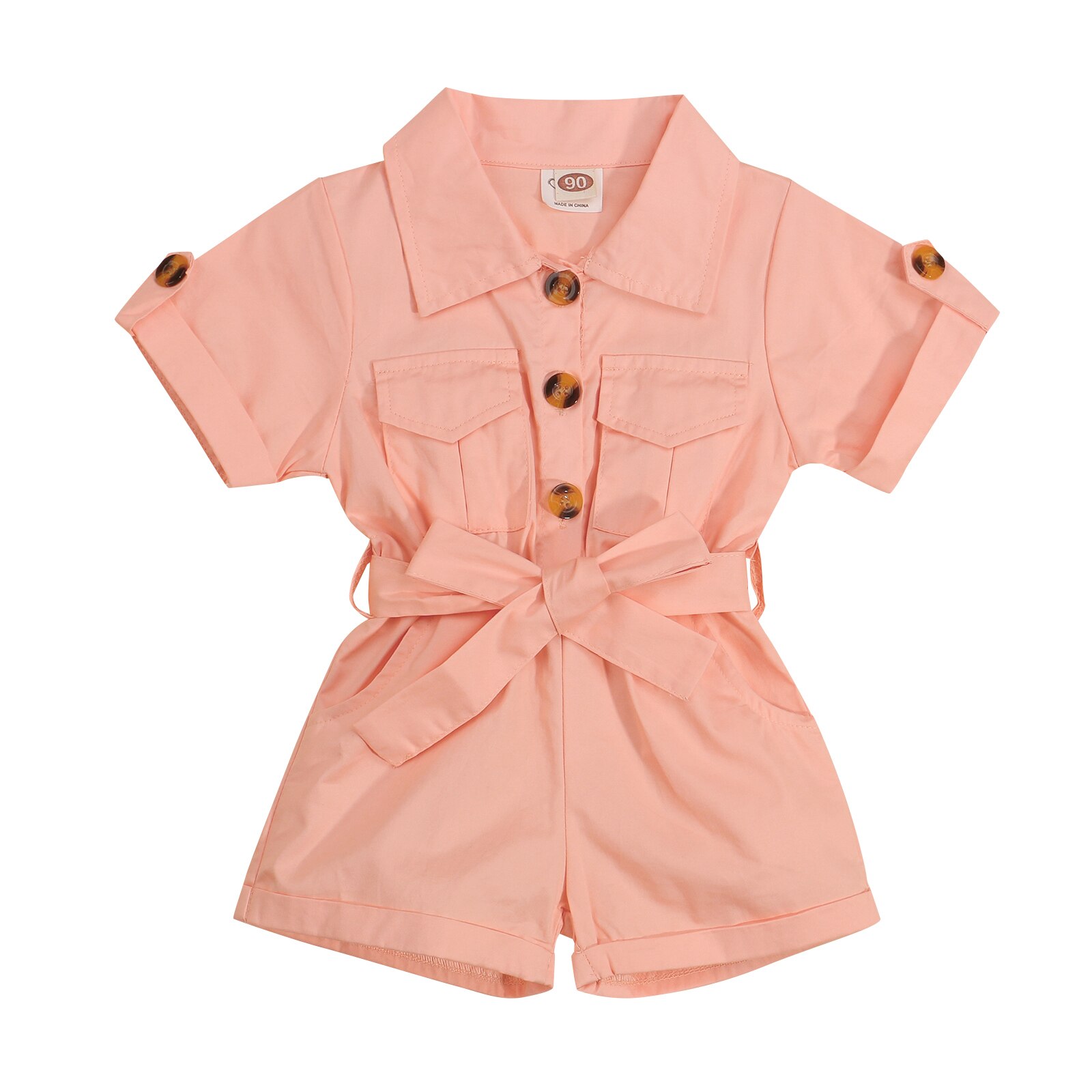 Vêtements d'été pour bébés filles de 1 à 5 ans, salopette à boutons à revers à manches courtes, Style outillage, tenues: Rose / 4T