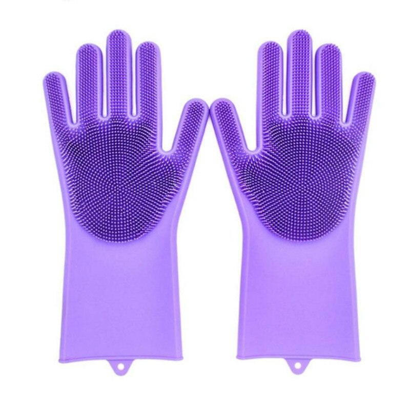 Guanti di pulizia in silicone 2 pezzi guanti di lavaggio per piatti in silicone multifunzione per lavaggio in silicone per uso domestico in cucina: viola