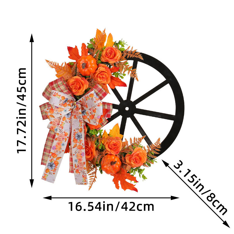 Yannew Fall Wreaths for Front Door Outside Autumn Pinecone Pumpkin Wreath with Maple Leaves Home Patio Thanksgiving Decoration: Olive