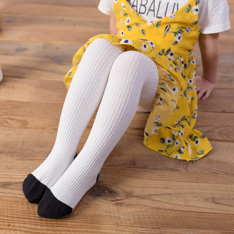 Legginsy dziecięce wiosenne i jesienne dopasowane kolory w pionowe paski 0-4T niemowlę dziewczynka pończochy dziecięce skarpetki dziecięce rajstopy: biały / M(1-2T)