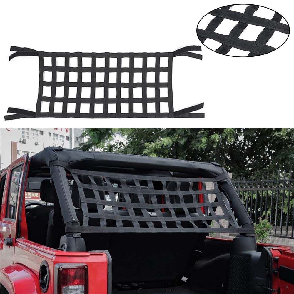 Black Webbing Cargo Network Back Window Extra Storage Roof Net Hammock Bed Rest Top Cover For Jeep Wrangler JK TJ