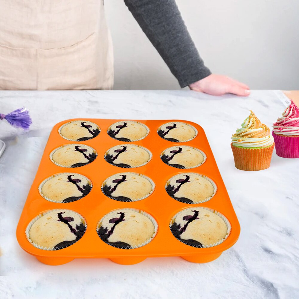 12 huller muffin silikone form gør-det-selv rund cupcake form cookies fondant bradepande non-stick budding dampet kage form bageværktøj