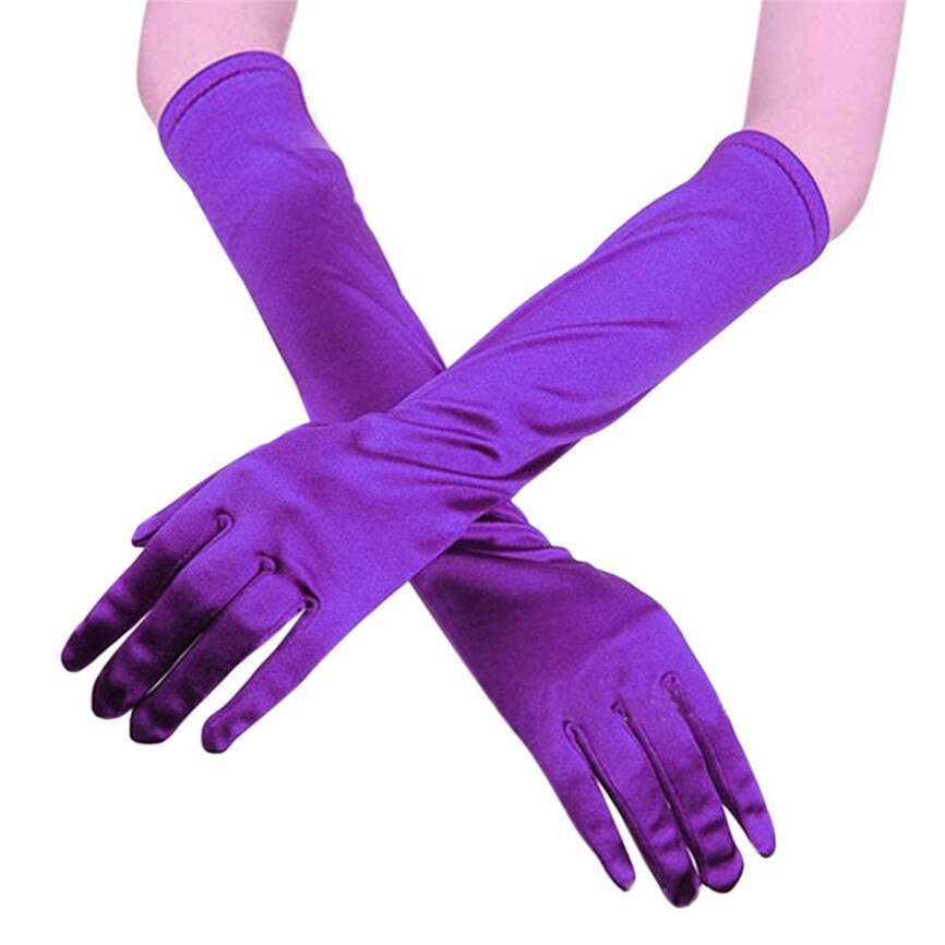 Womens Satin Long Gloves Opera Evening Party Prom Gloves Stretch Satin Evening Gloves Gloves Banquet: Purple