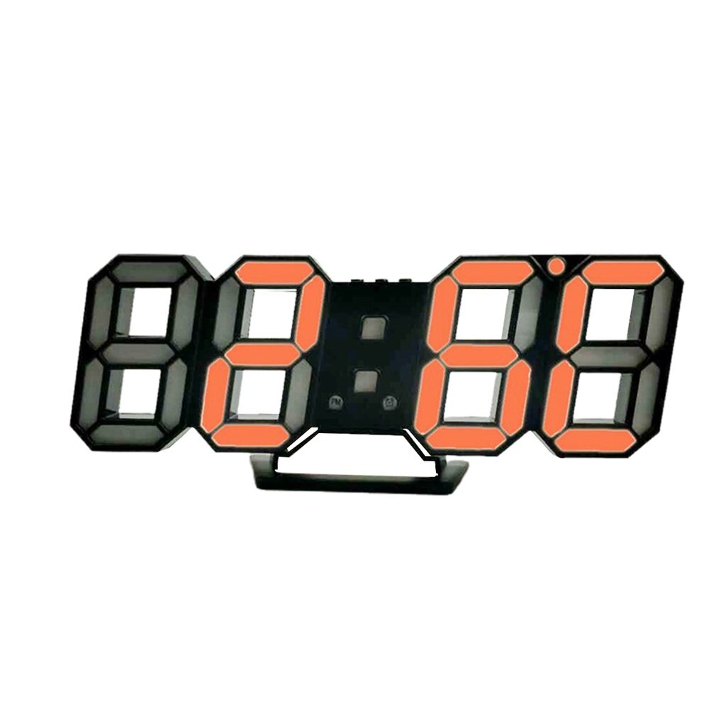 3D Electronic LED Wall Clock Modern Voice Control Digital Table Nightlight Display Hanging Alarm Clock Home Living Room Decor: Orange