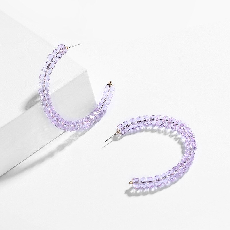 Mode-sieraden Bijoux Glas Kristallen Grote Hoepel Oorbellen Voor Vrouwen Koreaanse Stijl Trendy Oorbel: Purple