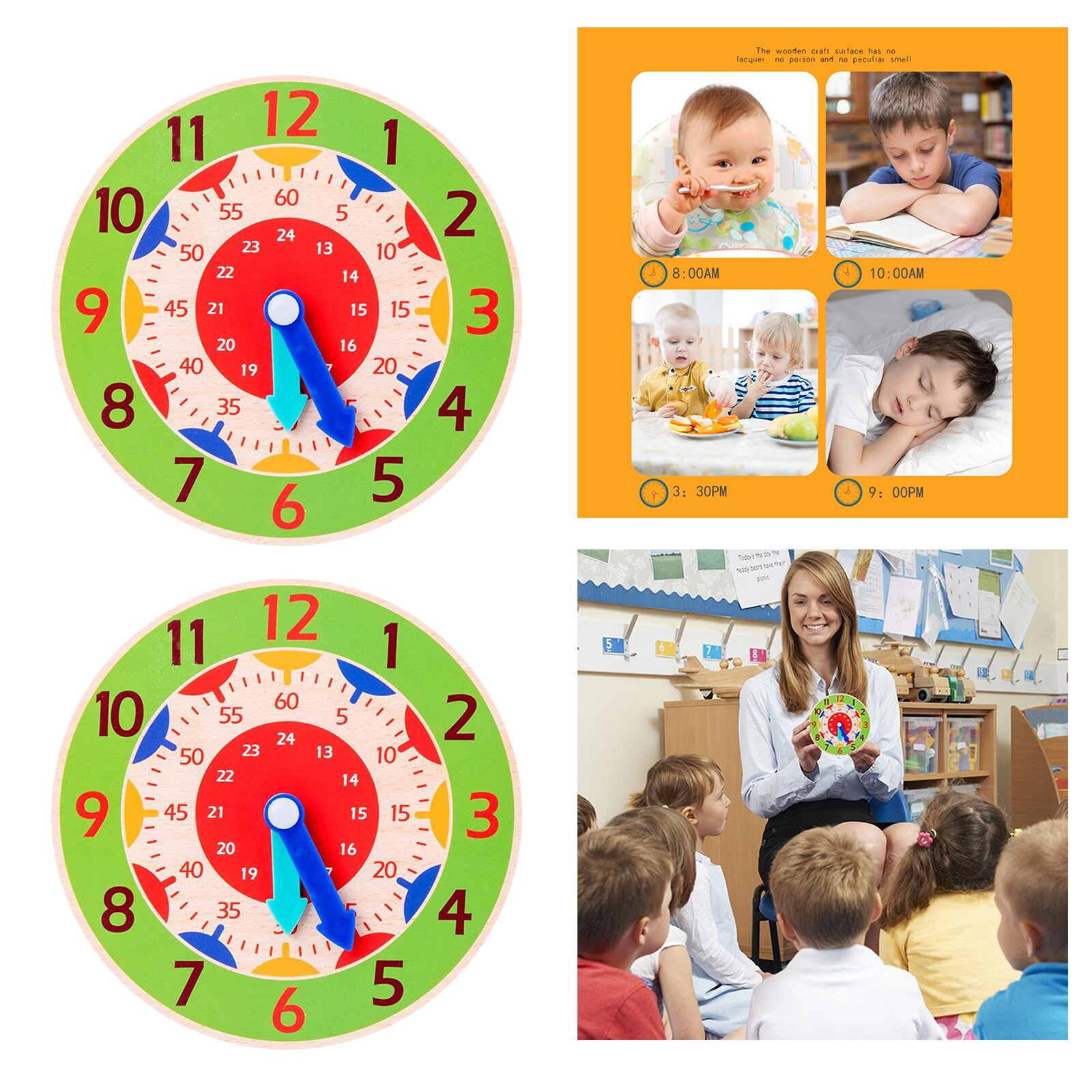 Wooden Clock Toy Learning Time Teaching Aids Toys Early Pre-school Accs