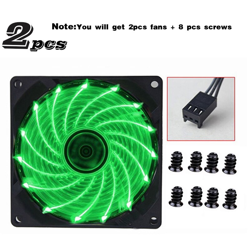 90mm LED Light 4PIN 3PIN PC Desktop Computer Case Cooling Cooler Fan 12V 9225 92x92x25mm GPU CPU Cooler Double Halo Light: 2PCS 9225Green-3PIN