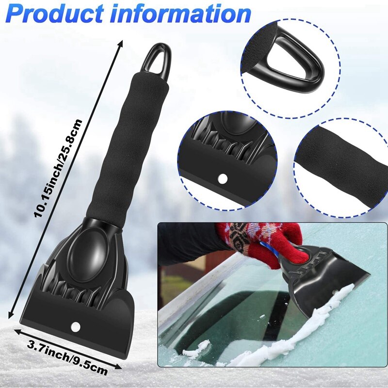 Ice Scraper Gloves Waterproof Snow Remover Windshield Snow Scraper Mitts with Thick Fleece Lined, Snow Brush, 3 PCS