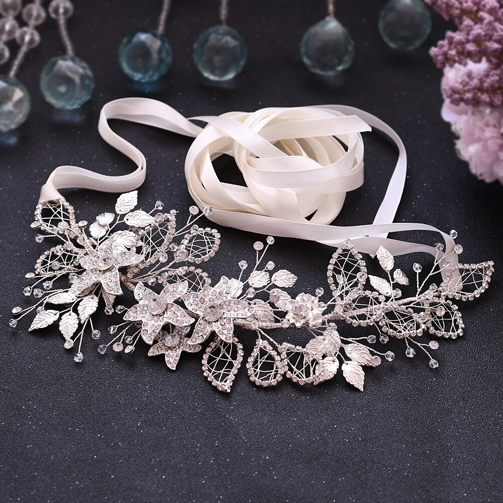 Cinturones de flores de aleación de plata, cinturón de diamantes de imitación para boda, joya femenina, faja para vestido, cinturón nupcial de diamantes de lujo para mujer