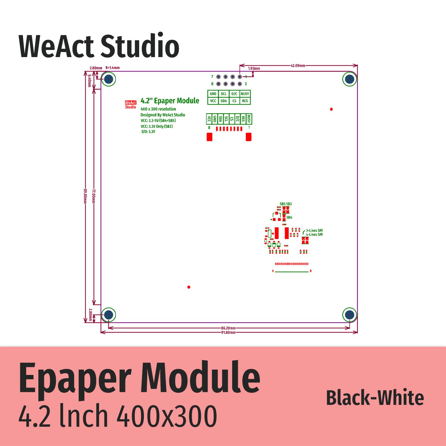 WeAct 4.2'' 4.2 Inch Epaper Module E-paper E-Ink EInk Display Screen SPI Black-White