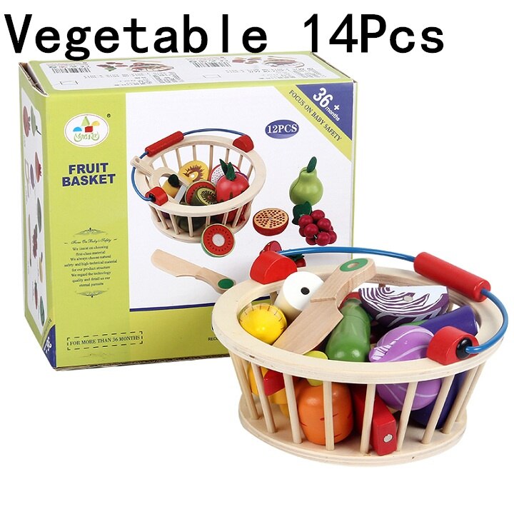 WOODADDY Giocattoli Del Bambino Fragola Simulazione di Frutta Verdura Cut Set Giocattoli di Legno Per I Bambini I Bambini di Alimento Della Cucina Educativo del Regalo: Vegetable  14Pcs