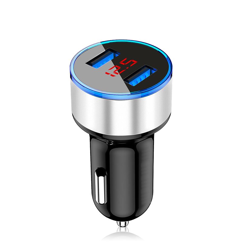 Car Charger 5V 3.1A With LED Display Universal Dual Usb Phone Car-Charger for Xiaomi Samsung S8 for iPhone 6 7 8 Tablet: silver