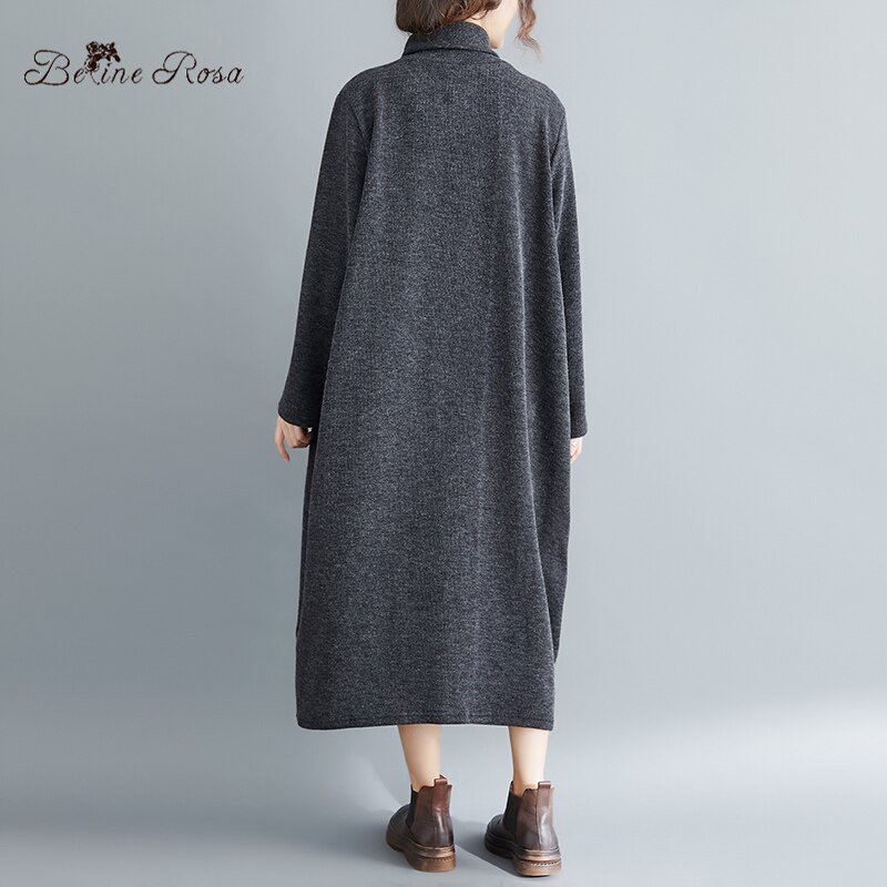 BelineRosa-Vestidos largos tejidos de estilo Retro para mujer, vestido de invierno a rayas con cuello alto YPYC0021