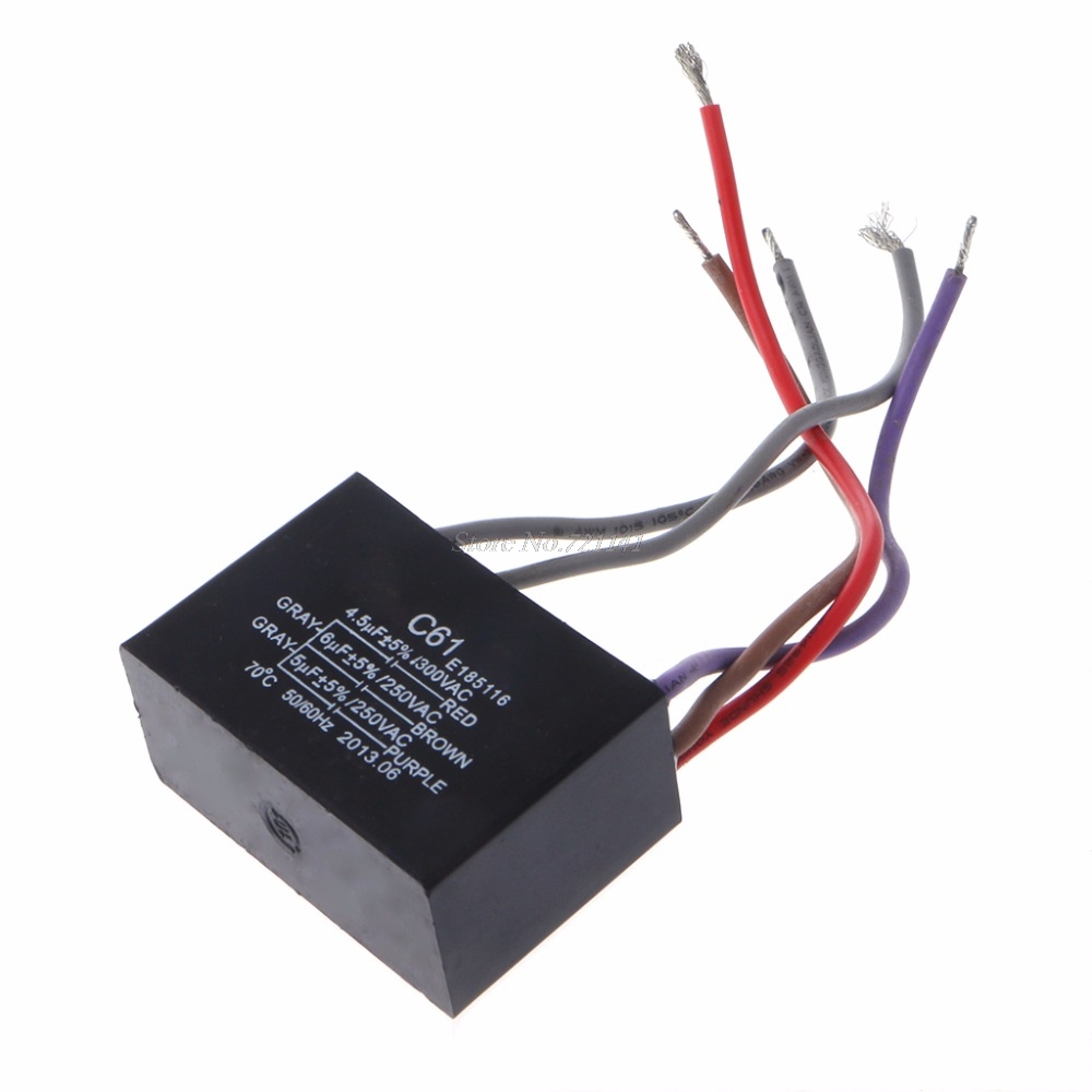 CBB61 Electrical Power Relay Connecting Capacitor 4.5uf+6uf+5uf 250V 5 Wire Trimmer Capacitors