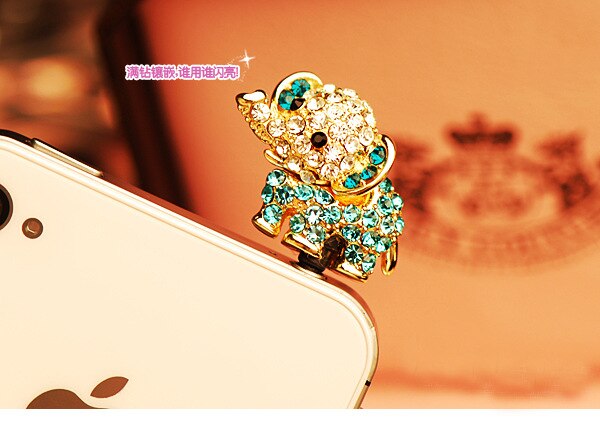 Encantador elefante con tapón a prueba de polvo de diamante Accesorios para teléfono móvil para todos los tapones de orificio para auriculares de 3,5mm