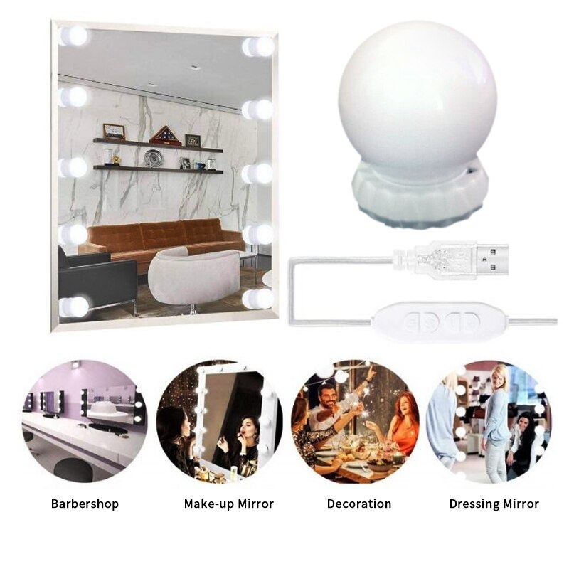 LED Makeup Mirror with led lihgt Vanity mirror Light Bulbs Kit USB Charging Cosmetic Mirrors Bulb Adjustable Brightness lights