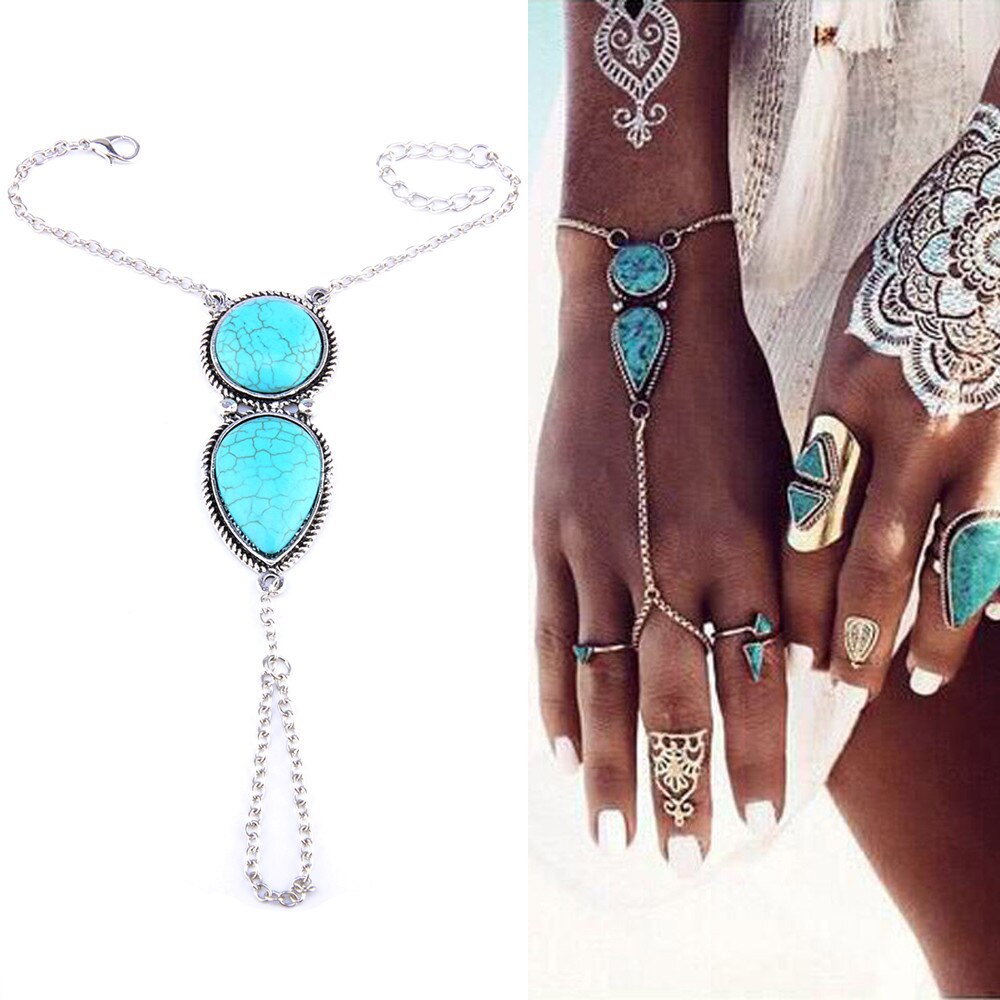 Best Punk Multi Bracelet Bangle Chain Link Interweave Finger Rings Bohemian ladies bracelet bracelet F717
