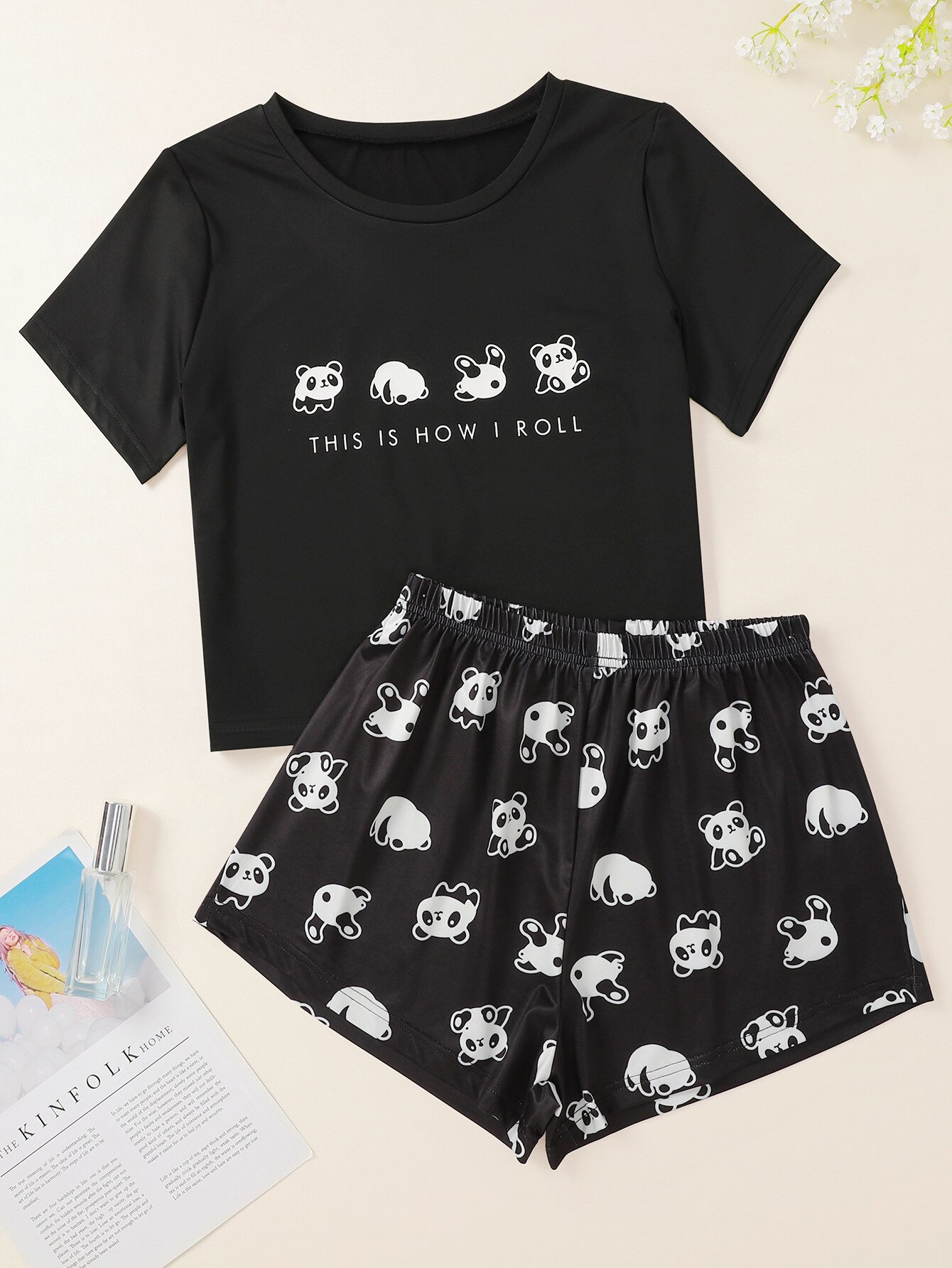 Style Women's Cute Cartoon Panda Short Sleeve T Shirts & Shorts Pajama Set Summer Comfortable Sleepwear Home Suits Underwear