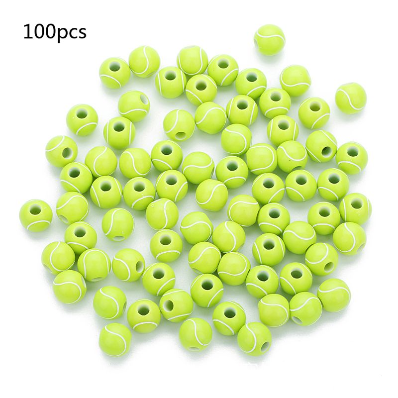 100 stk akryl baseball volleyball rugby tennis basketball perler 12mm sports ponni ball spacer perler smykkefremstilling: Tennis