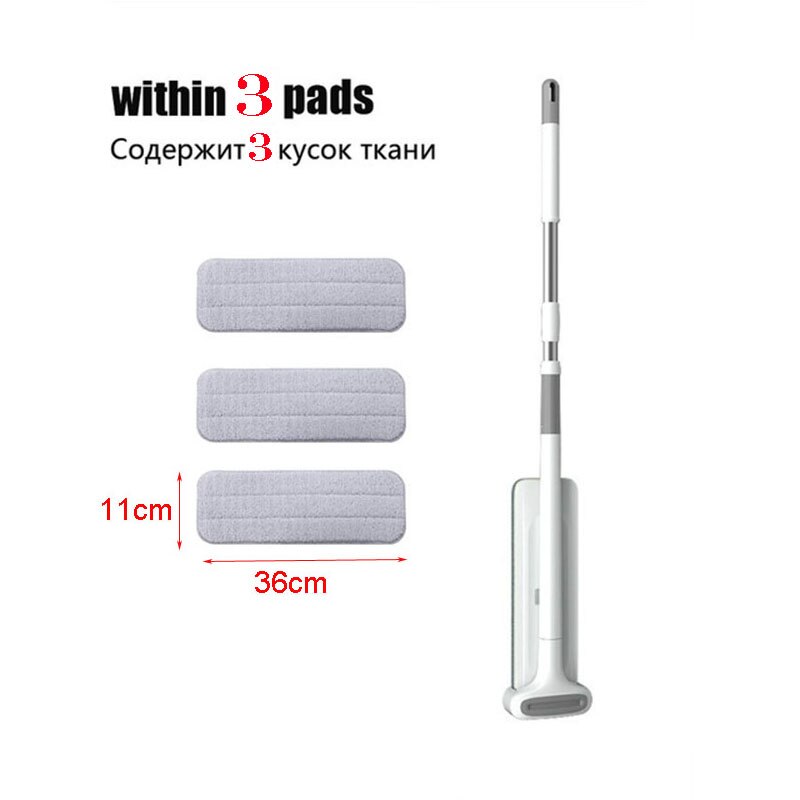 Fregona para escurrir fregona plana fácil de limpiar, gira 360, friega en seco y húmedo, reutilizable para suelos de madera con recambio, cocinas: 1 mop 3 pad 36cm