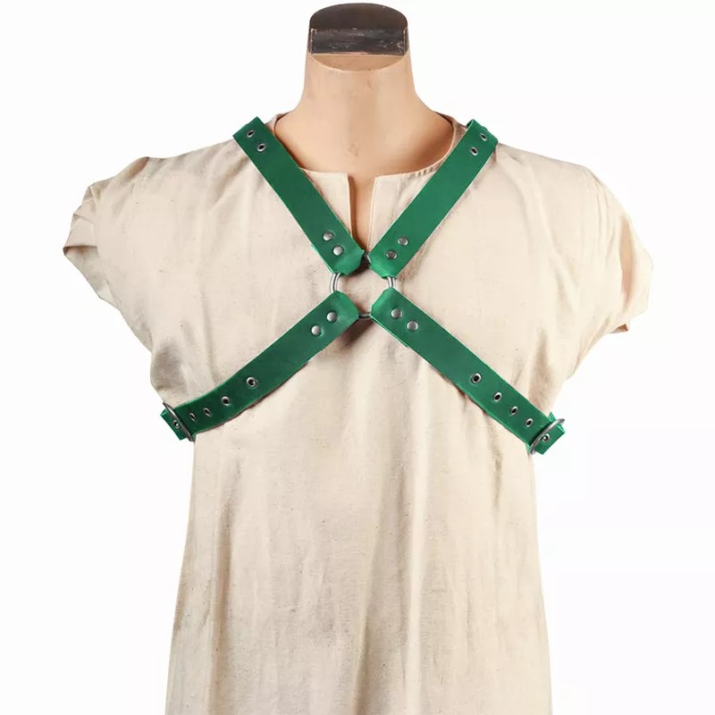 Mittelalterlichen Leder Strumpf Schulter Harness Gothic Punk Brust Gürtel Renaissance Kostüm Zubehör Verstellbare Vintage Hosenträger Gurt: green
