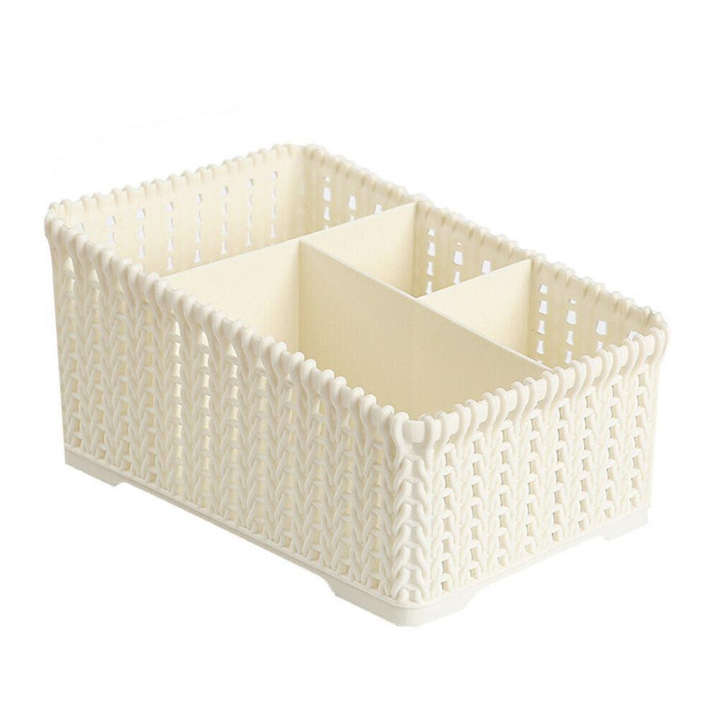 Huishoudelijke imitatie rotan kantoorafval opbergmanden opbergmanden cosmetica afstandsbediening make-up organizer mand voor badkamer  a6 t 1: Wit