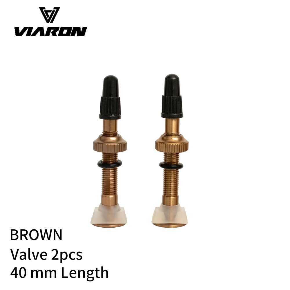 VIARON Bicycle Valve 40mm/60mm MTB Road Bike Tubeless Tires Conversion Anodize Aluminum Alloy Sealant Accessories: 40mm  Brown 2pcs