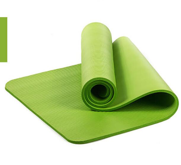 10mm nbr yogamåtte med gratis bære reb 183*61cm skridsikker tyk pad fitness pilatesmåtte til udendørs motionscenter træningsfitness: Grøn