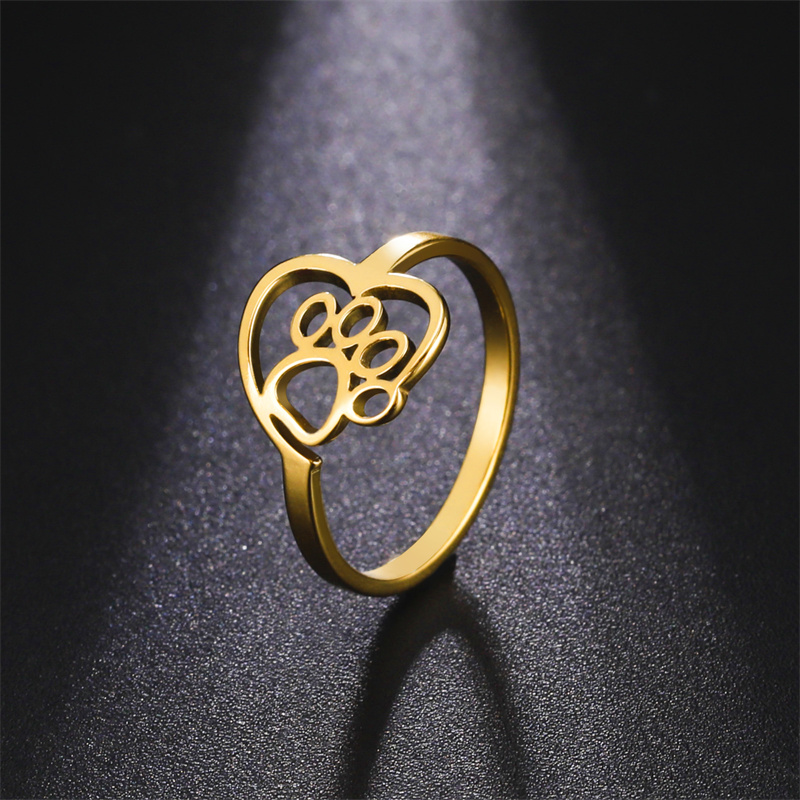 Anello alla moda con zampa di gatto in acciaio inossidabile Anello con cuore animale adorabile Gioielli per ragazze Amante degli animali Regali per feste Anelli de bodas tutto'ingrosso