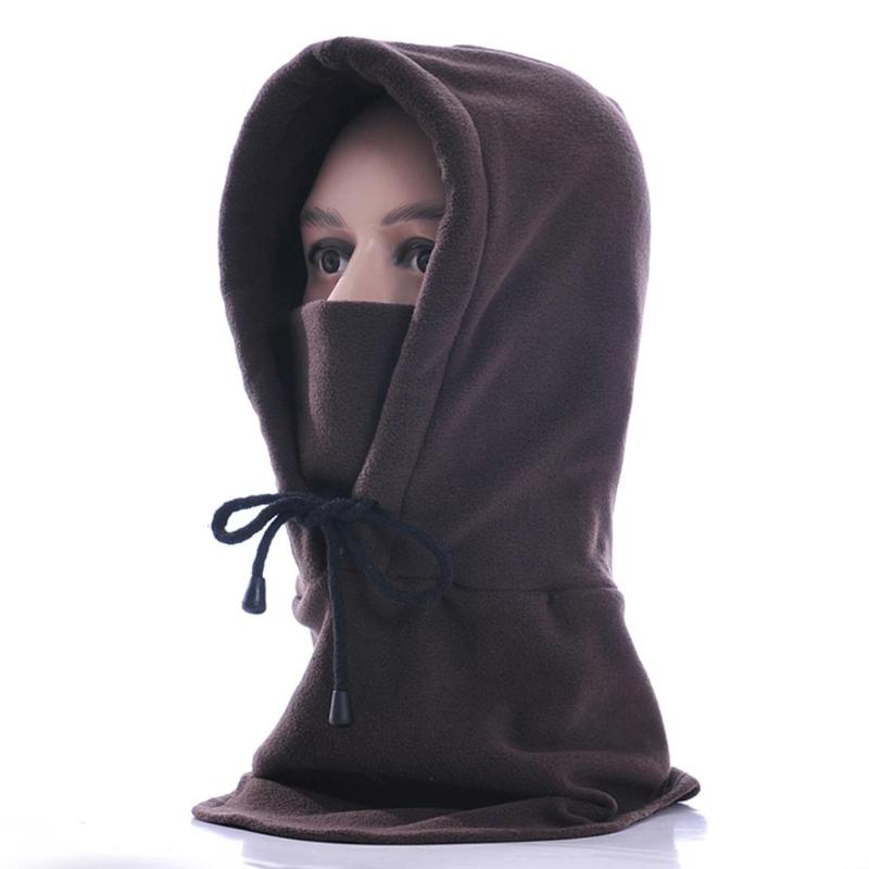 Thermal Fleece Balaclava Hat Hooded Neck Warmer Winter Sports Snowboard Face Mask For Men Bike Helmet Masked Cap: Brown
