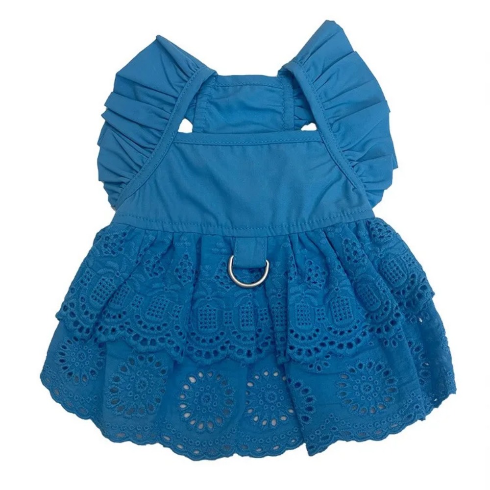 Vestido de encaje con mangas voladoras para mascotas, ropa de tracción fina para perros pequeños, oso de peluche, gato, primavera y verano,