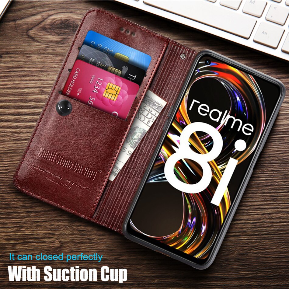 Étui portefeuille à rabat en cuir pour Realme 8i RMX3151, coque de protection pour téléphone
